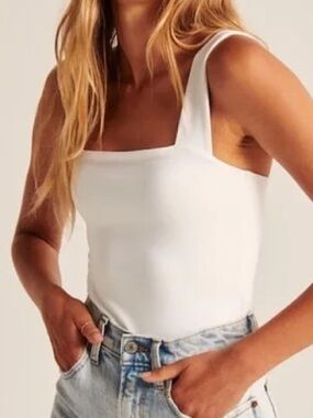 Abercrombie & Fitch White Straight Neck Bodysuit